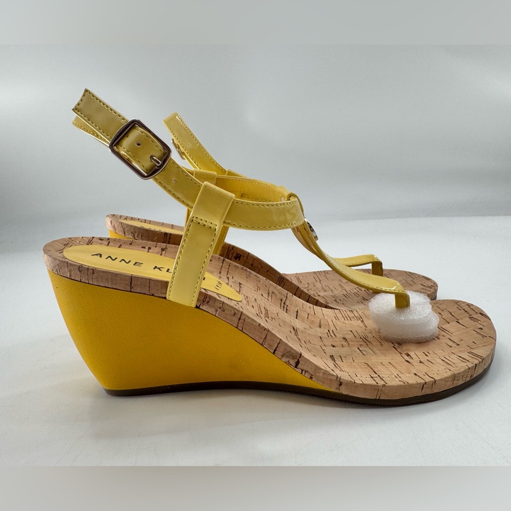 Anne Klein Wedge Sandals Women’s Akitalia Yellow Shoes Size 10 1/2 M NEW Cork - Picture 2 of 9
